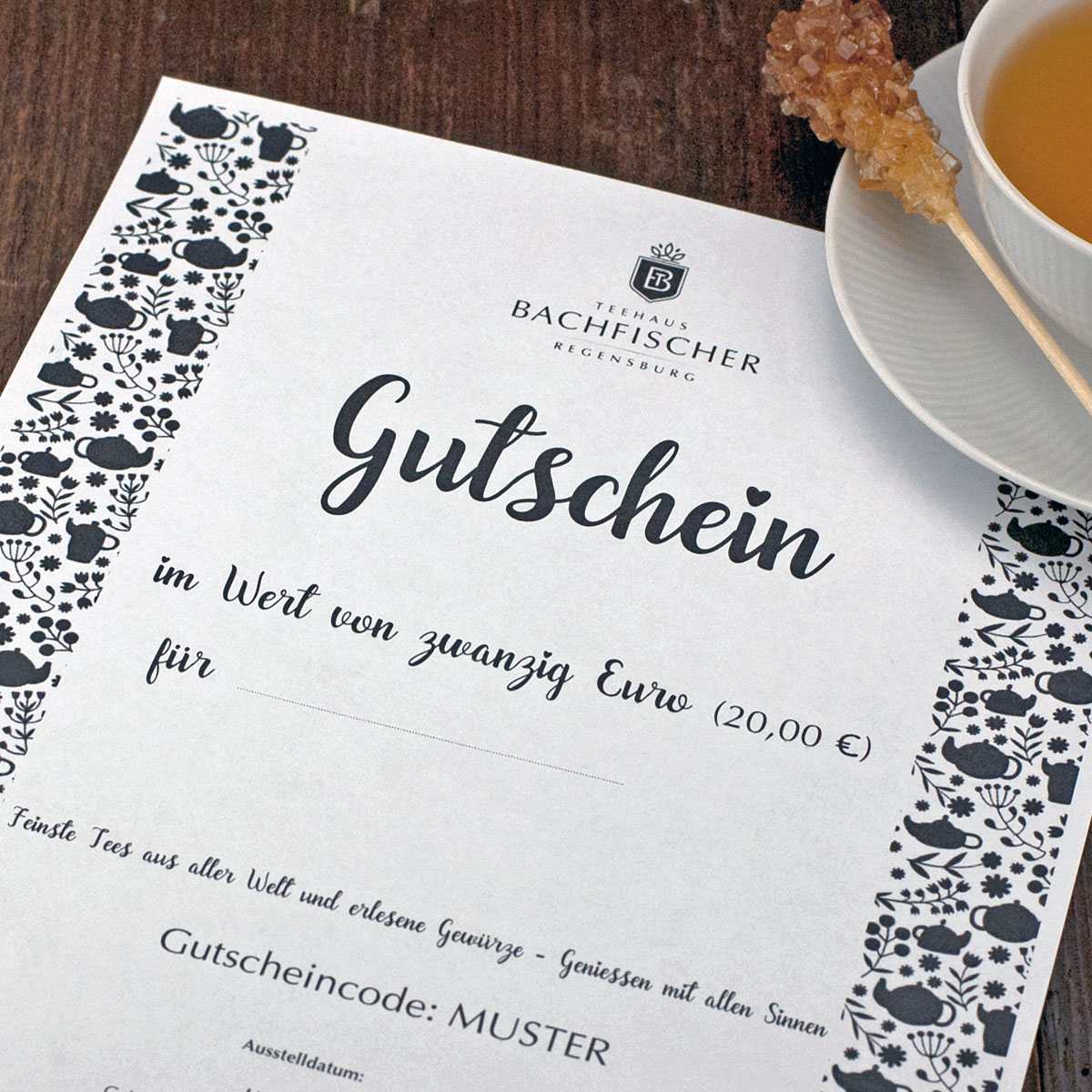 20 EURO GUTSCHEIN | Teehaus | Bachfischer Gutscheine | Geschenke