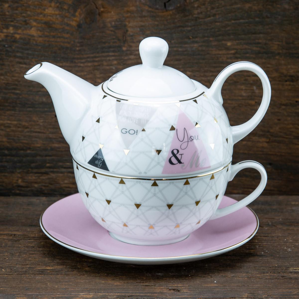 MC Trend Tea for one 3 teiliges Set Teekanne mit Tasse und Unterteller im Punkte Design für Tee Genießer
